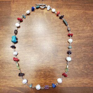 Vtg Signed Precious Stone 925 Necklace/Earrings Sterling Native South Western